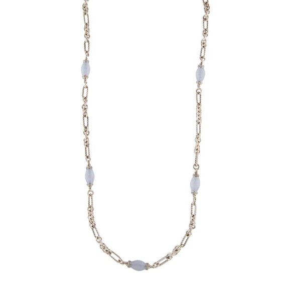 DAVID YURMAN CHALCEDONY & DIAMOND 1.45 CTW FIGARO CHAIN NECKLACE - Picture 2 of 10